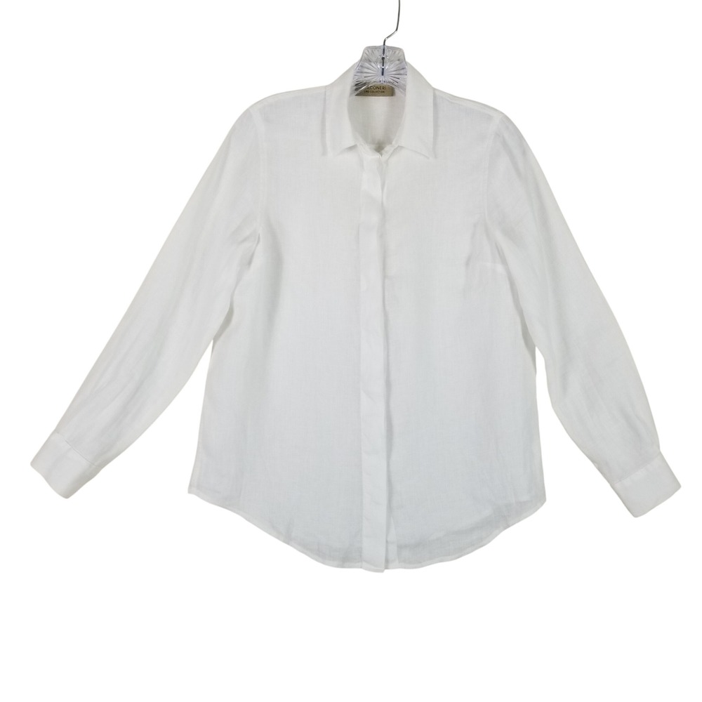 Falconeri Button Down Shirt Womens Small White Linen Lino Collection Italy